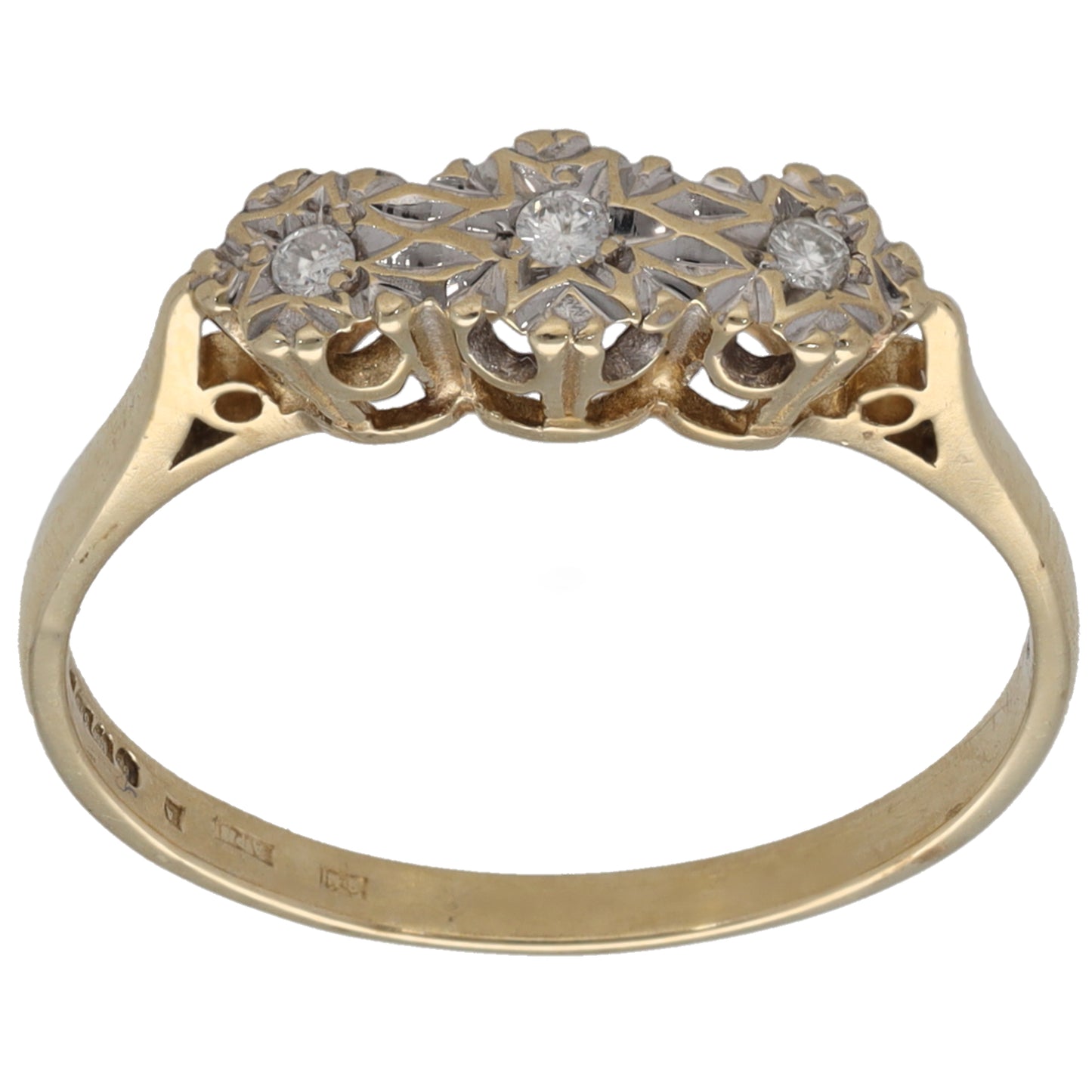 9ct Gold 0.06ct Diamond Trilogy Ring Size P
