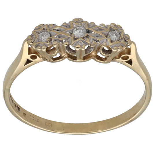 9ct Gold 0.06ct Diamond Trilogy Ring Size P