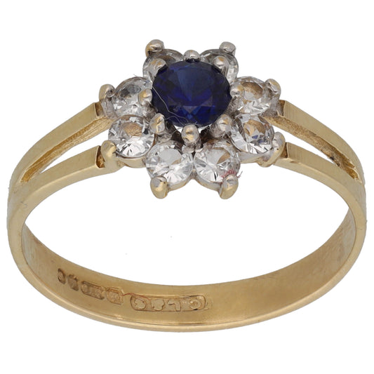 9ct Gold Man Made Sapphire & Imitation Gems Dress/Cocktail Ring Size O