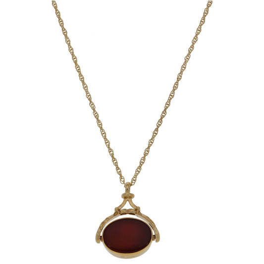 9ct Gold Carnelian Fob Pendant With Chain