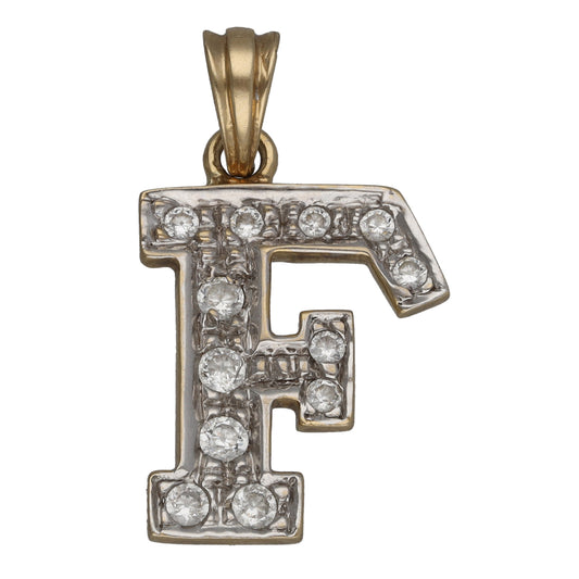 9ct Gold Cubic Zirconia Initial F Pendant