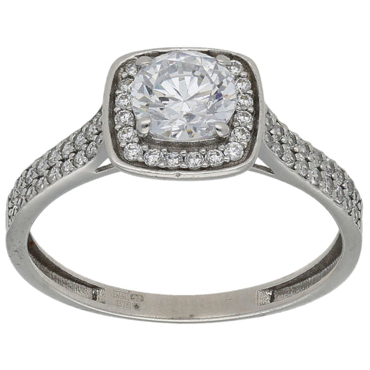 9ct White Gold Cubic Zirconia Halo Ring Size Q