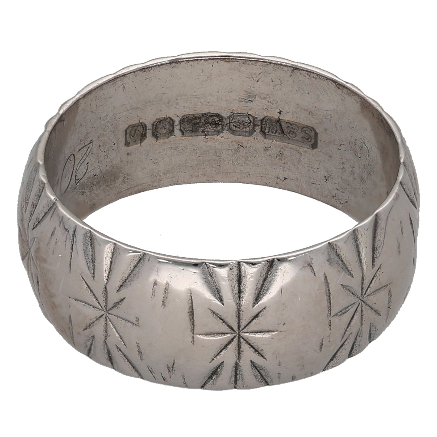 9ct White Gold Patterned Wedding Ring Size N