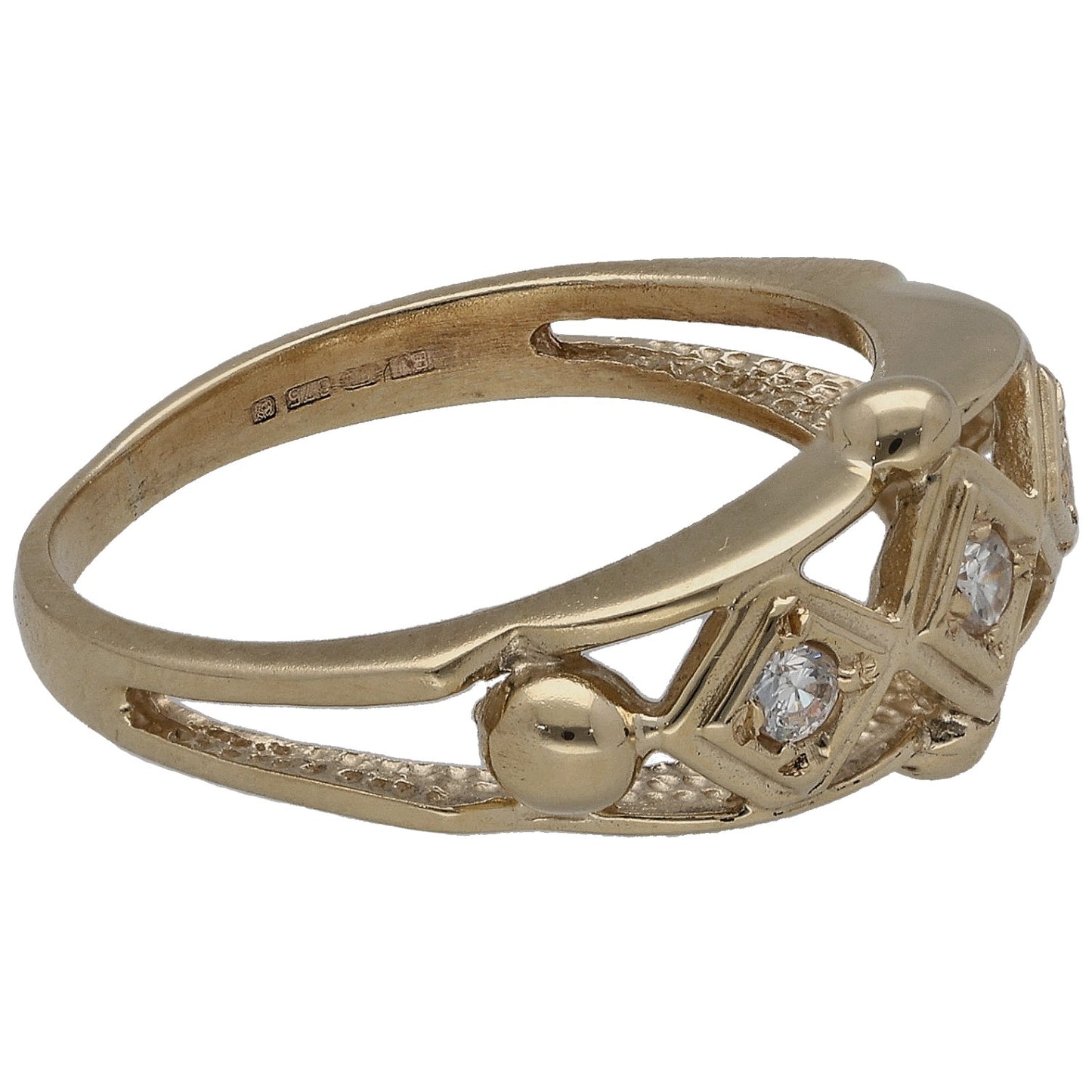9ct Gold Cubic Zirconia Trilogy Ring Size K