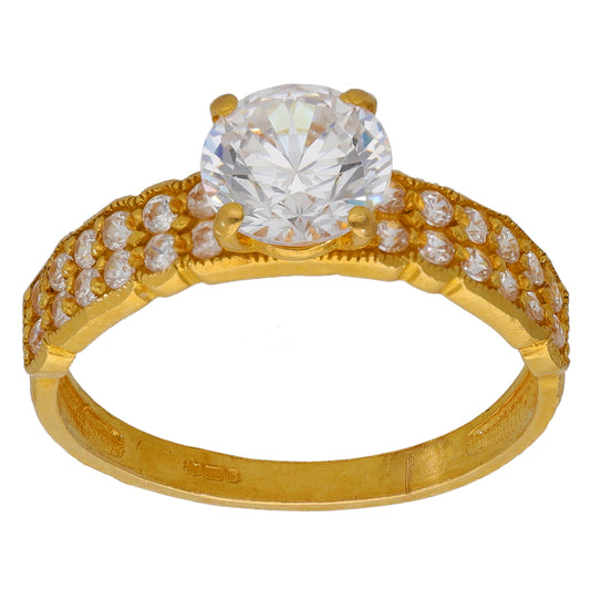 22ct Gold Cubic Zirconia Single Stone Ring With Accents Size P