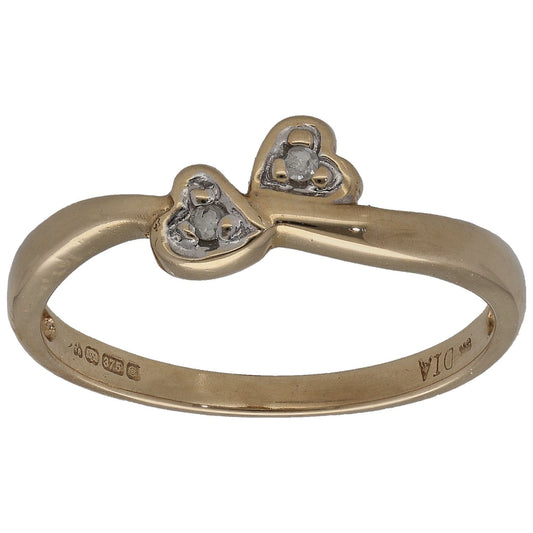 9ct Gold 0.02ct Diamond Two Stone Ring Size L