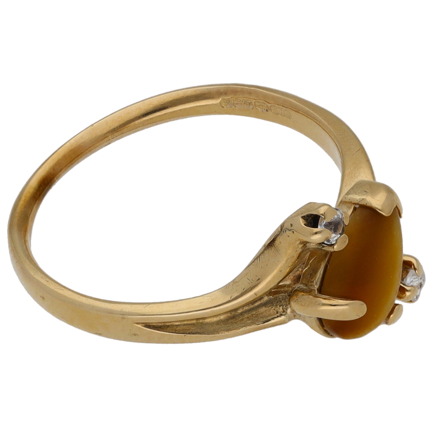 9ct Gold Tiger's Eye & Imitation Trilogy Ring Size L