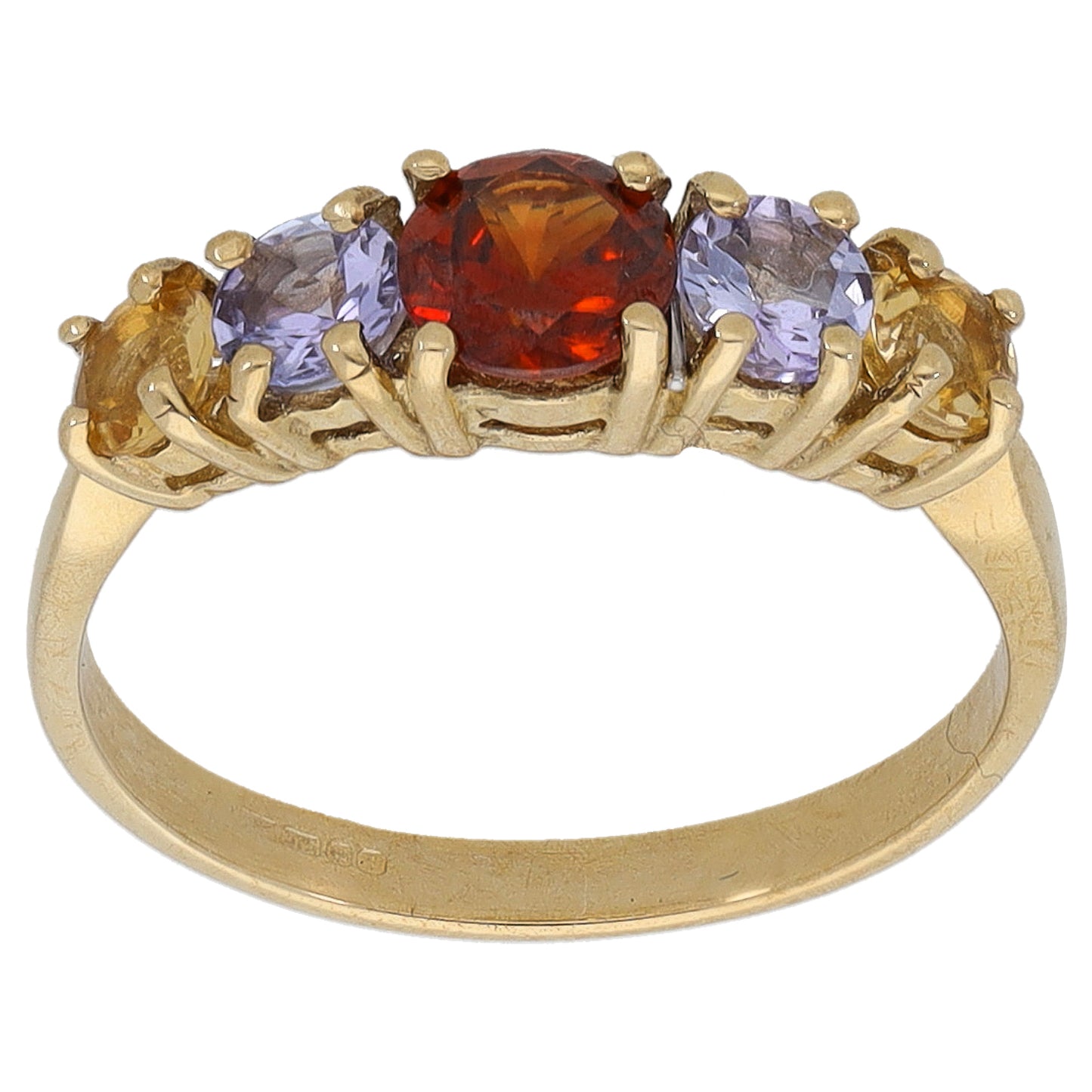 9ct Gold Citrine & Garnet & Tanzanite Half Eternity Ring Size N