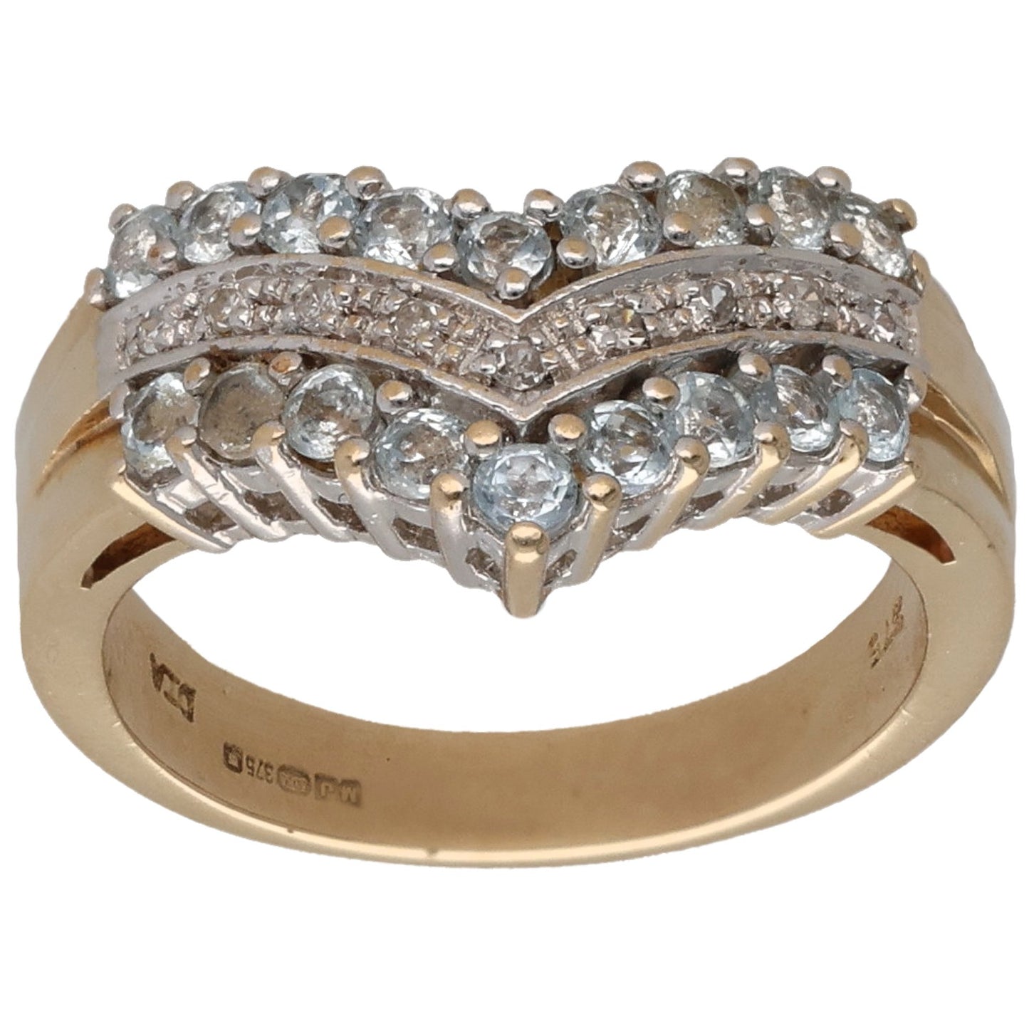 9ct Gold Topaz & 0.045ct Diamond Wishbone Ring Size M