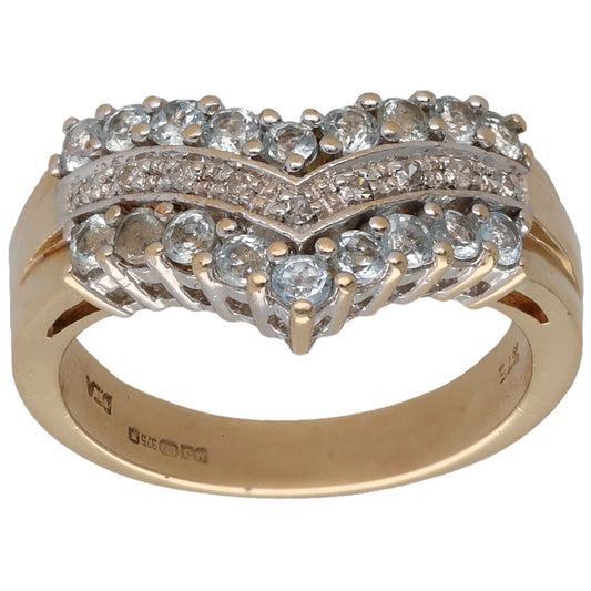 9ct Gold Topaz & 0.045ct Diamond Wishbone Ring Size M