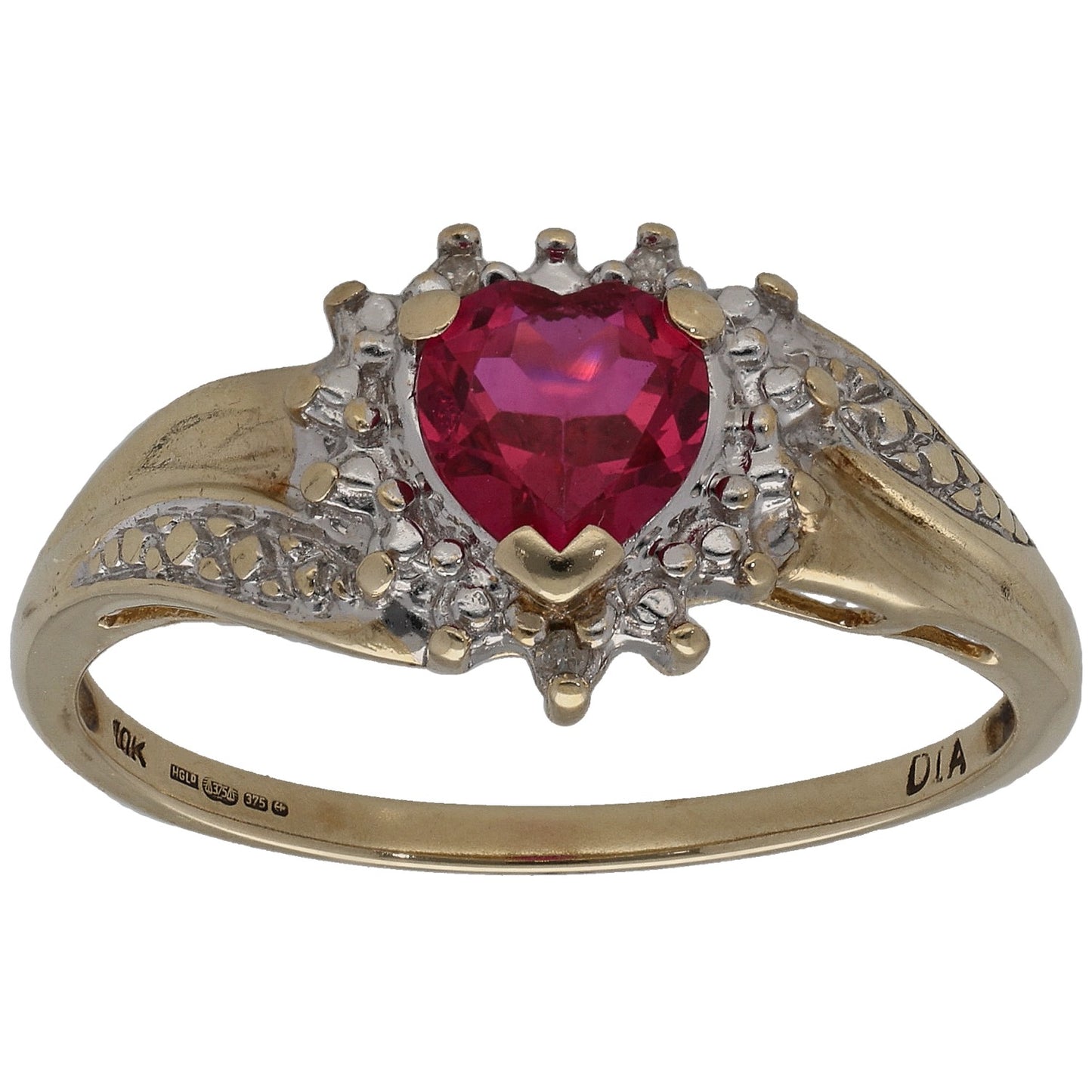 9ct Gold Man Made Ruby & 0.015ct Diamond Dress/Cocktail Ring Size S