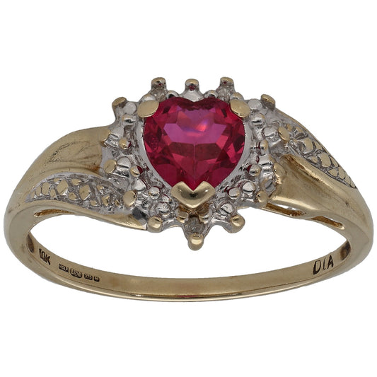 9ct Gold Man Made Ruby & 0.015ct Diamond Dress/Cocktail Ring Size S