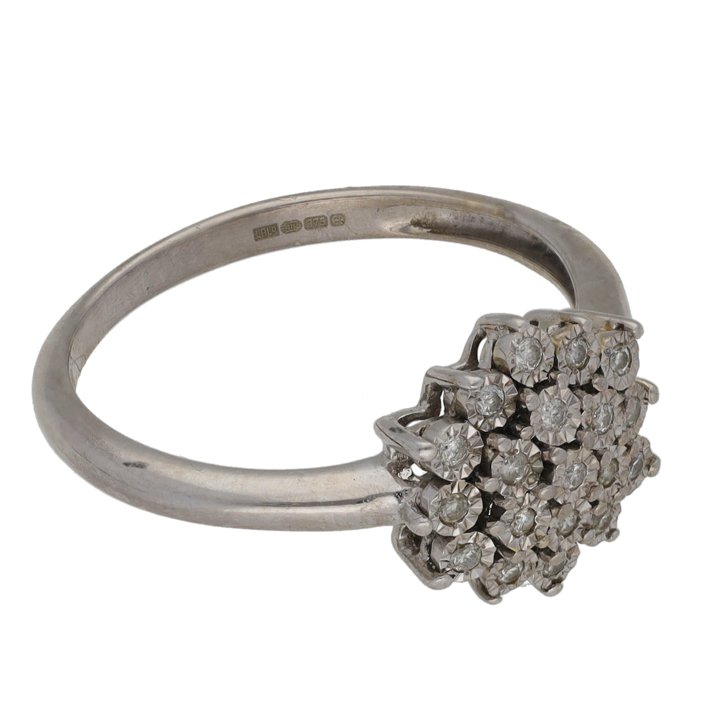 9ct White Gold 0.095ct Diamond Cluster Ring Size N