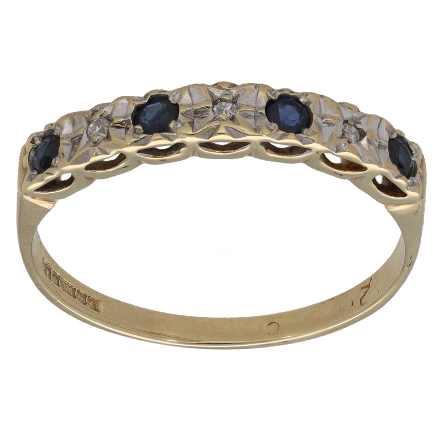 9ct Gold Sapphire & 0.015ct Diamond Half Eternity Ring Size L