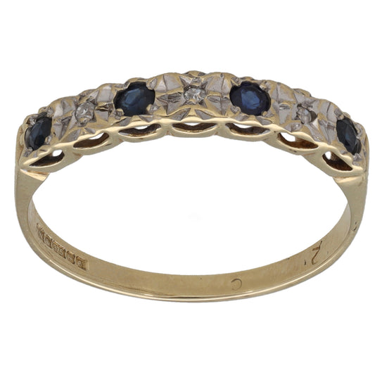 9ct Gold Sapphire & 0.015ct Diamond Half Eternity Ring Size L