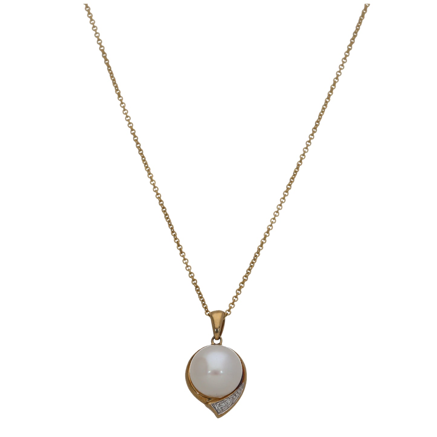 9ct Gold Cultured Pearl & 0.015ct Diamond Dress/Cocktail Pendant With Chain