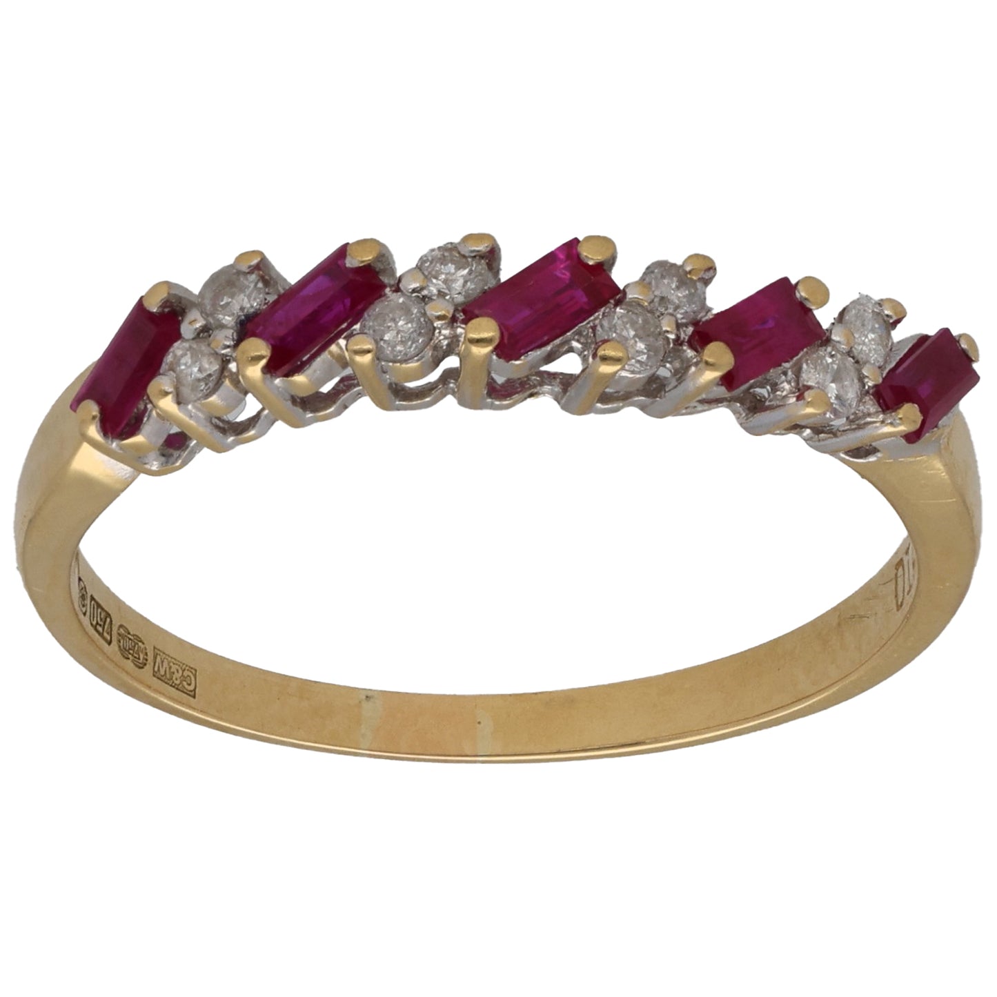 18ct Gold Ruby & 0.08ct Diamond Half Eternity Ring Size P