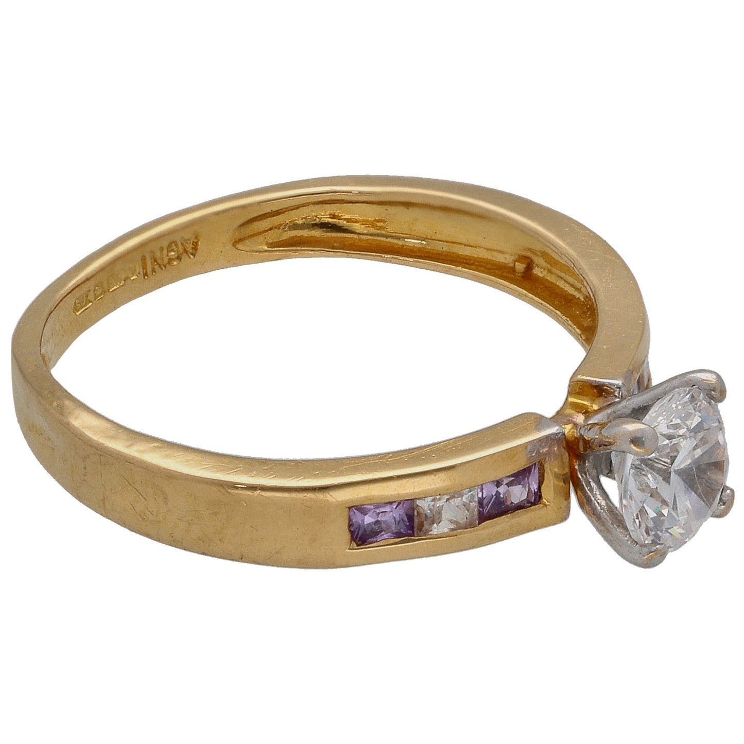 22ct Gold Imitation Gems Single Stone Ring With Accents Size L