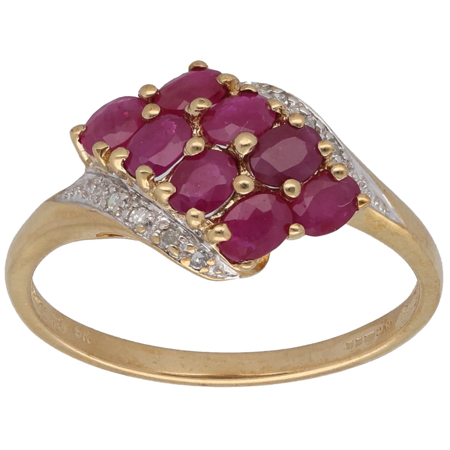 9ct Gold Glass Filled Ruby & 0.04ct Diamond Dress/Cocktail Ring Size T