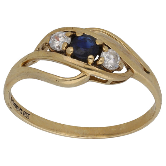 9ct Gold Sapphire & Cubic Zirconia Trilogy Ring Size N