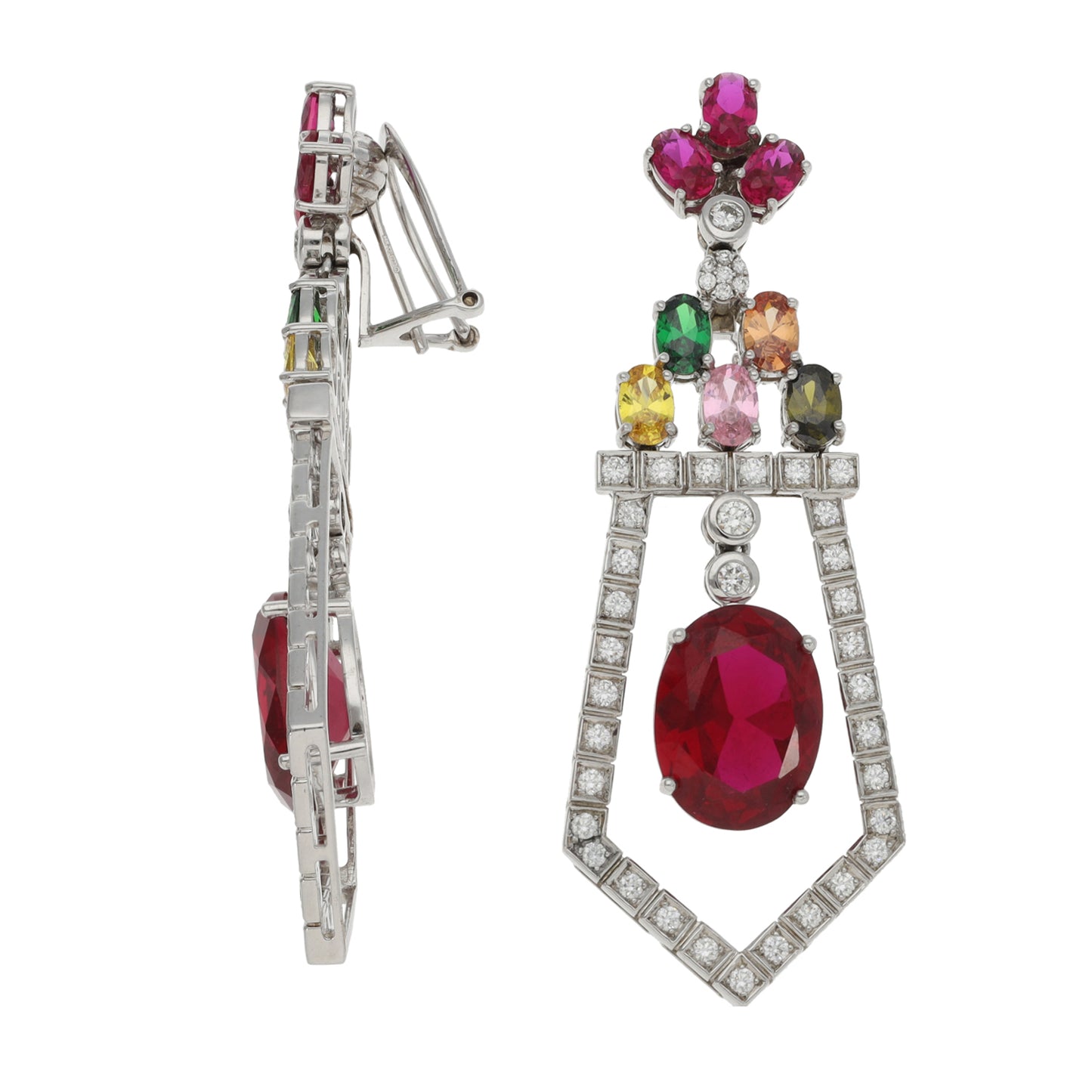 18ct White Gold 2.23ct Diamond & Imitation Gems Dress/Cocktail Earrings