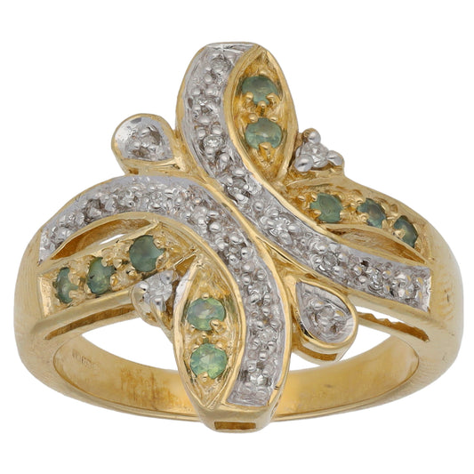 9ct Gold 0.105ct Diamond & Emerald Dress/Cocktail Ring Size N