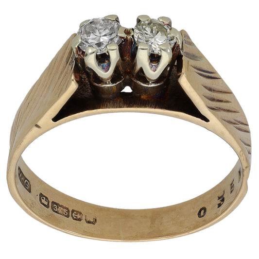 9ct Gold 0.20ct Diamond Two Stone Ring Size K
