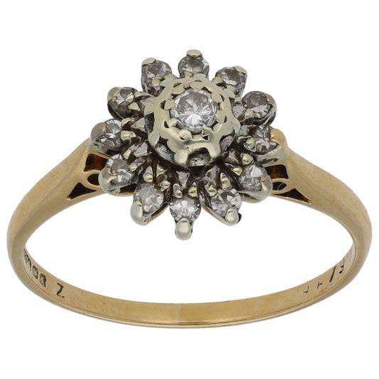 9ct Gold 0.17ct Diamond Cluster Ring Size P