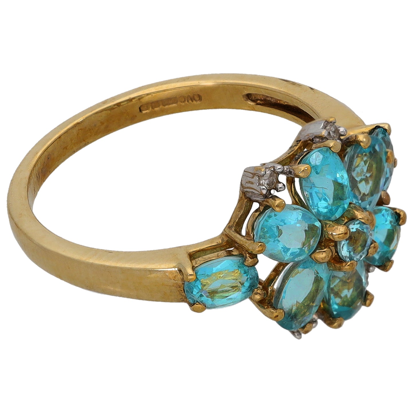 9ct Gold Apatite & 0.02ct Diamond Cluster Ring Size K