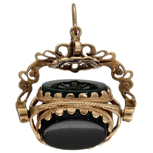 9ct Gold Onyx, Carnelian & Bloodstone Fob Pendant