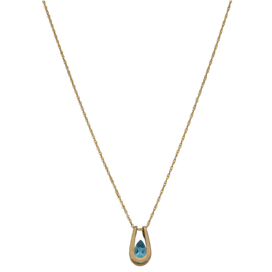 9ct Gold Topaz Single Stone Pendant With Chain