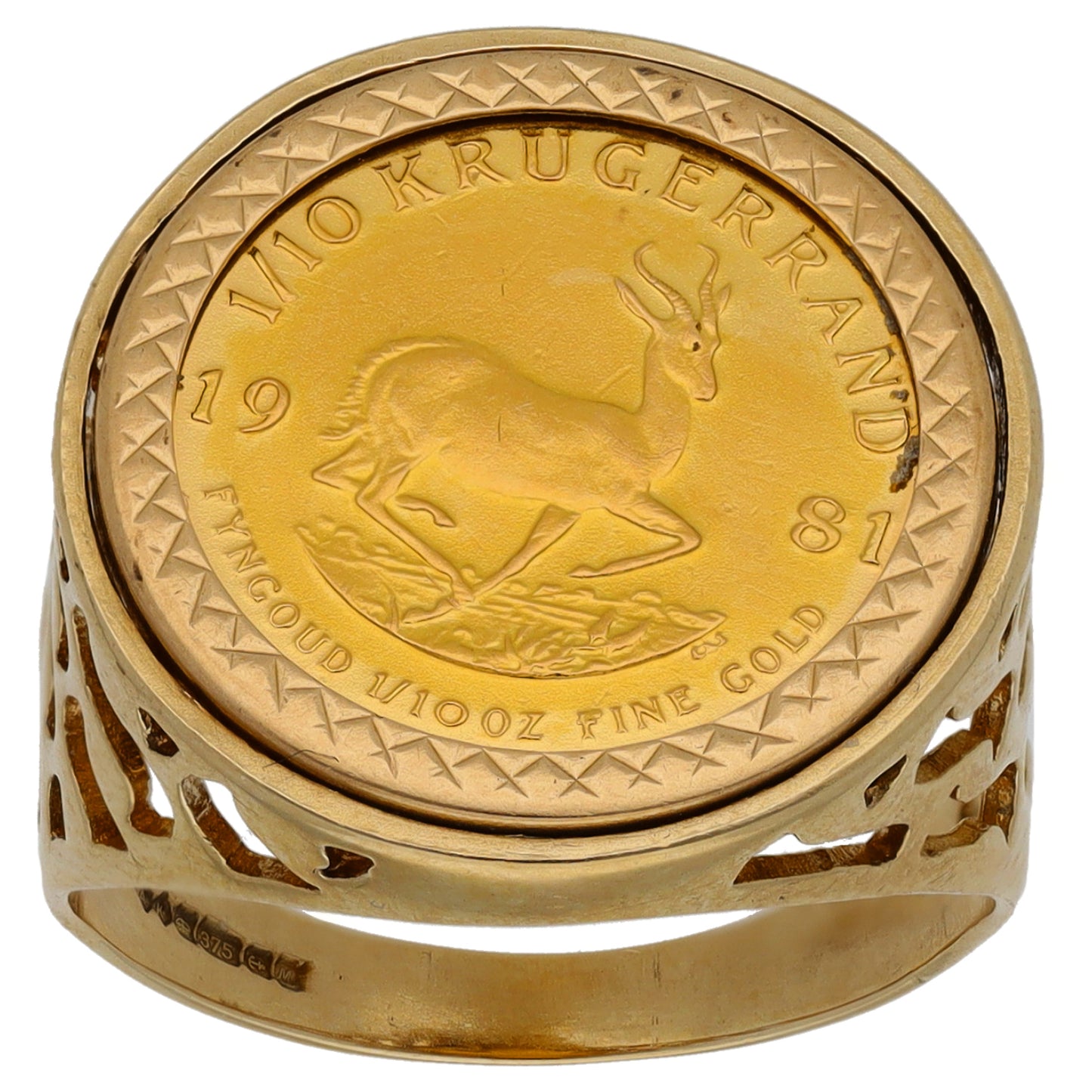 9ct Gold 1/10 OZ Krugerrand Coin Ring Size O