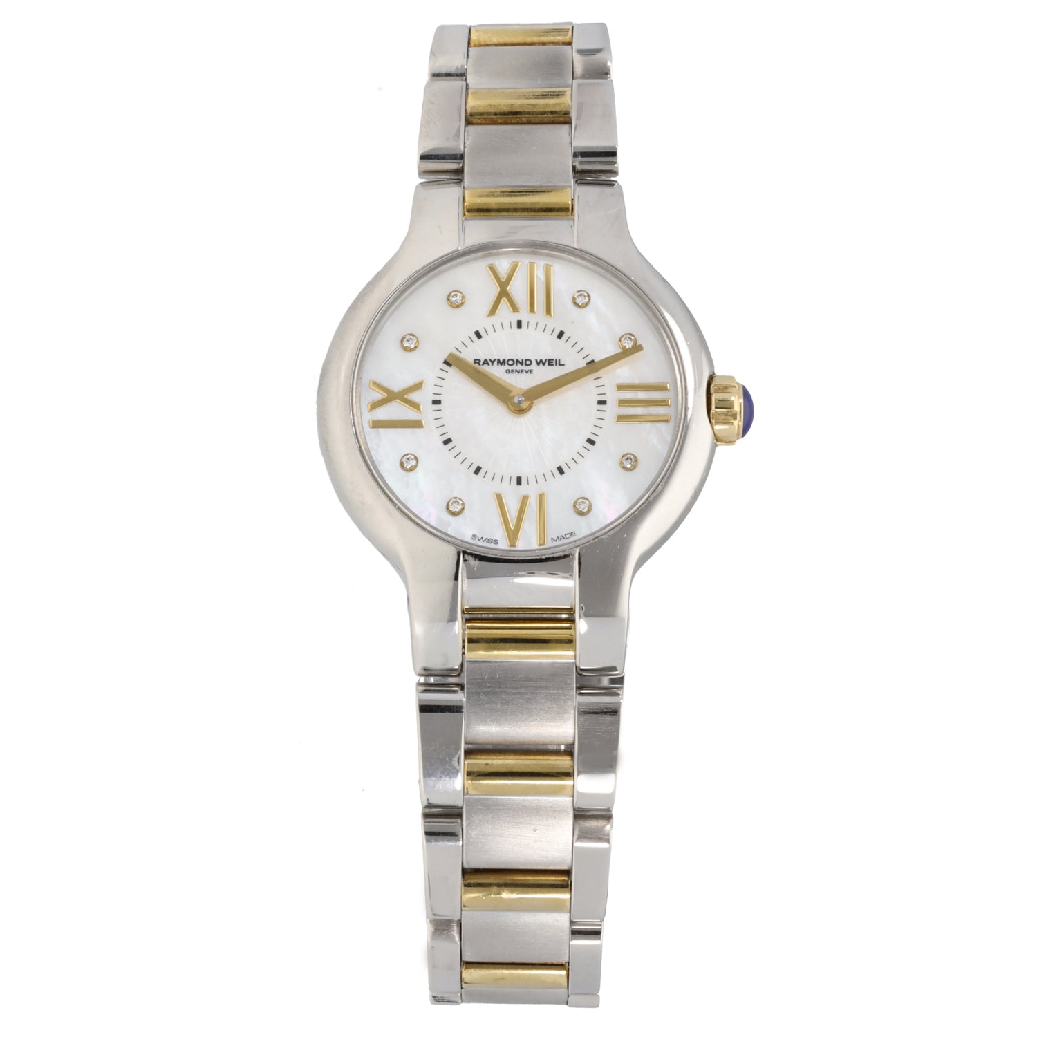 Raymond Weil Noemia 5927 Bi-colour metal wristwatch with white dial, Roman numerals, and gold-tone accents