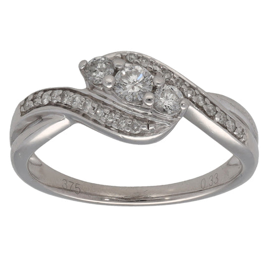 9ct White Gold 0.33ct Diamond Dress/Cocktail Ring Size M