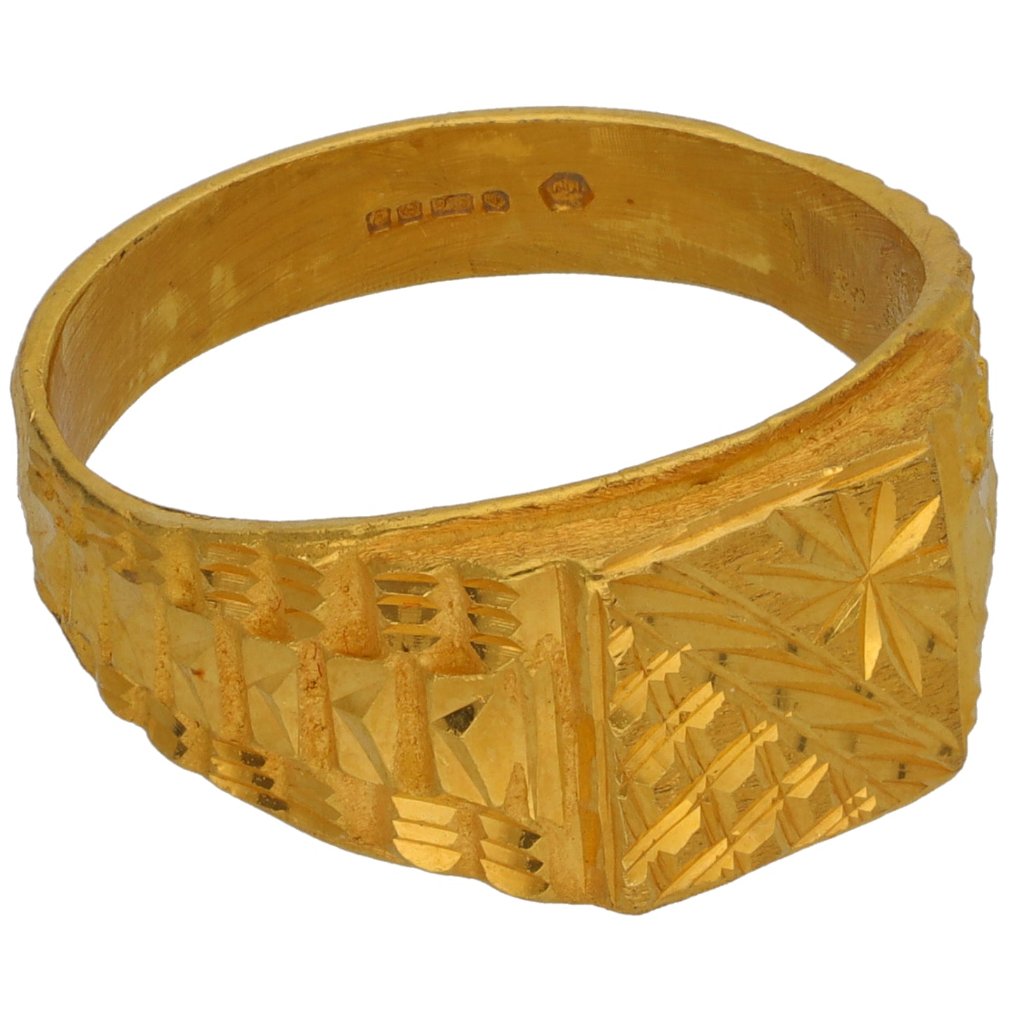 22ct Gold Patterned Signet Ring Size U