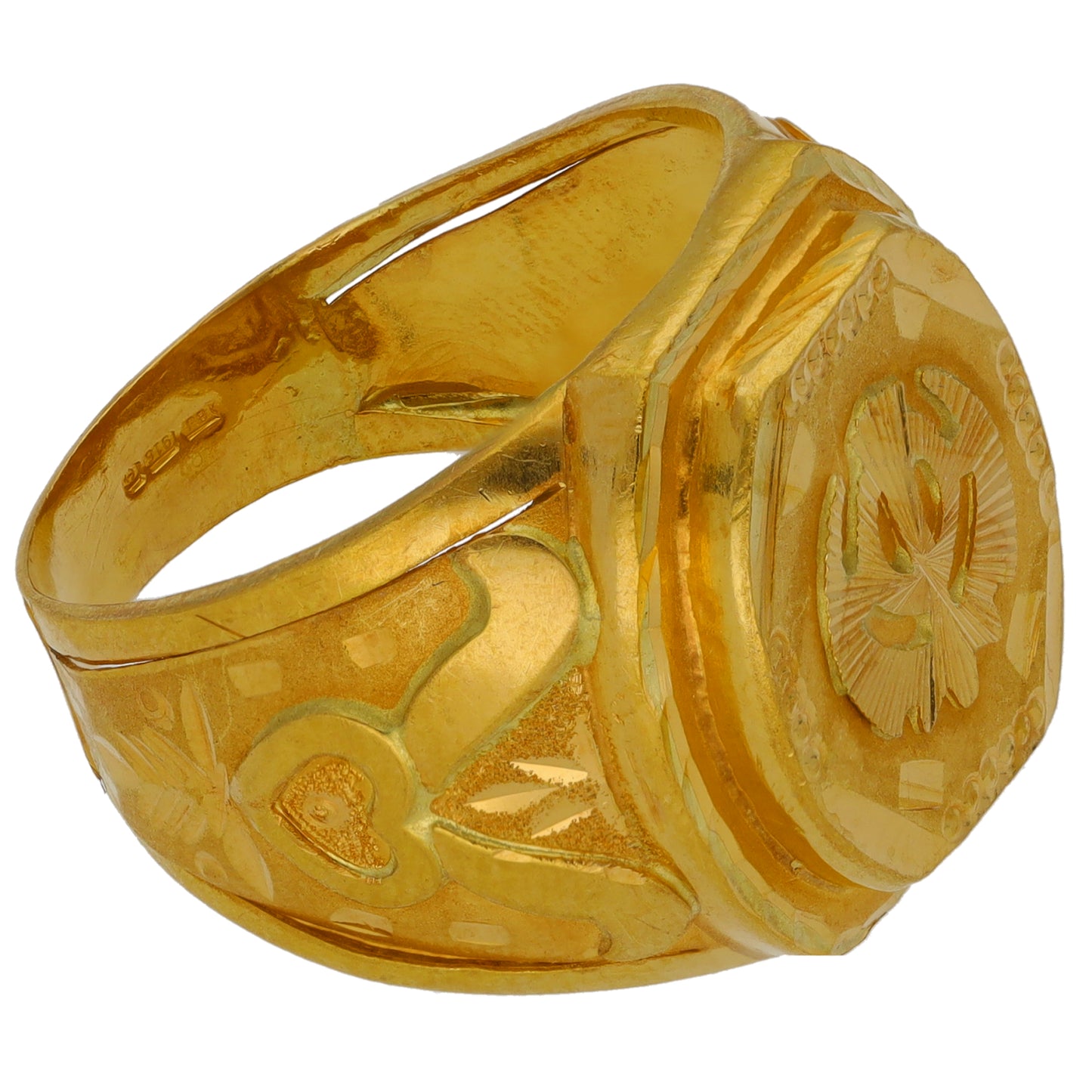 22ct Gold Patterned Signet Ring Size Q