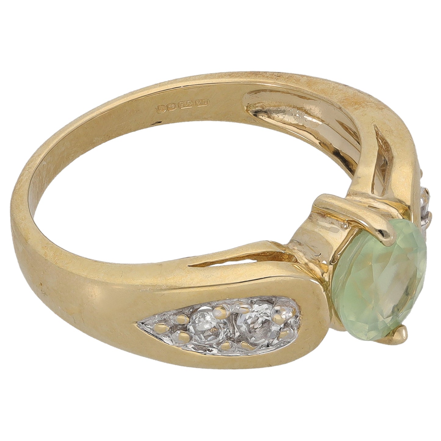 9ct Gold Prehnite & White Topaz Dress/Cocktail Ring Size N