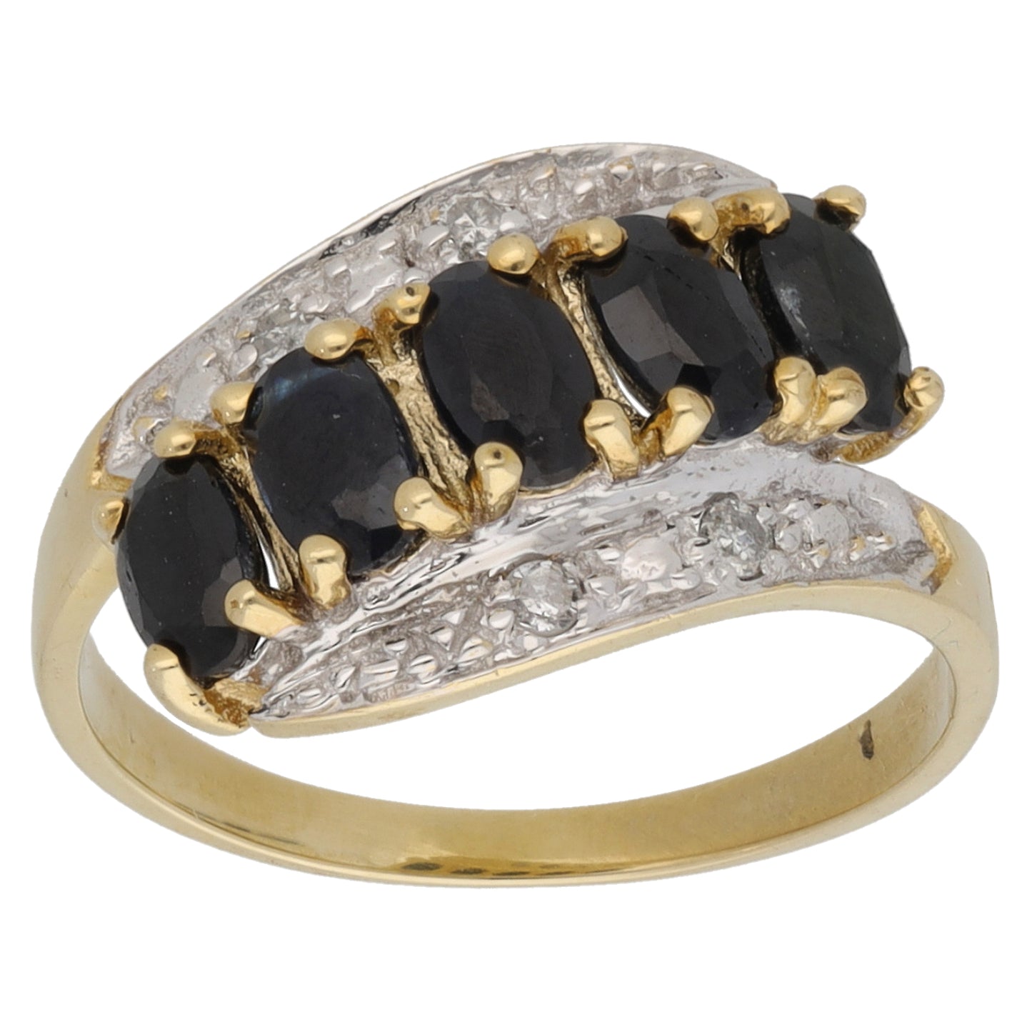 9ct Gold Sapphire & 0.04ct Diamond Dress/Cocktail Ring Size K