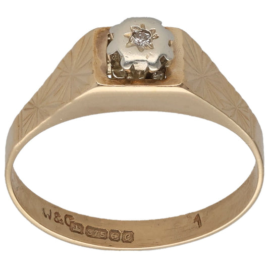 9ct Gold 0.015ct Round Diamond Solitaire Ring Size P