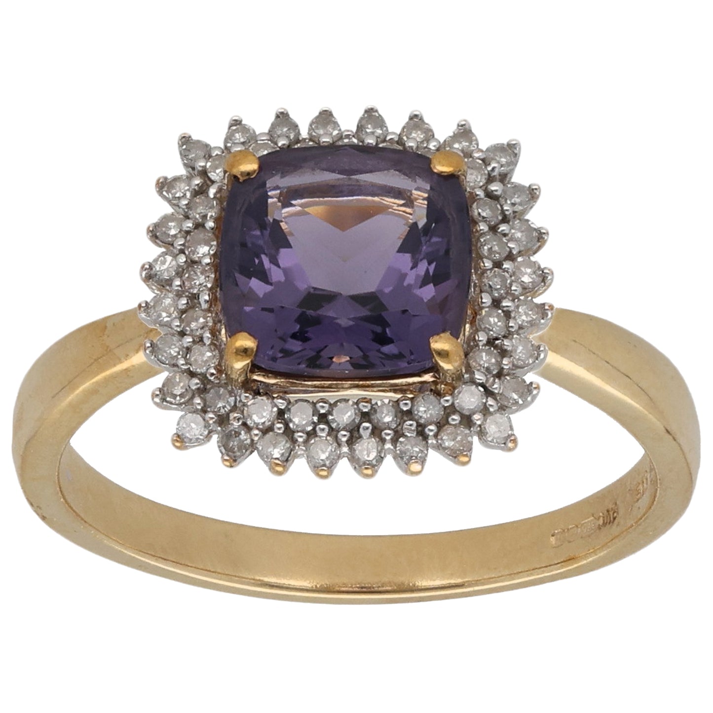 9ct Gold Amethyst & 0.26ct Diamond Dress/Cocktail Ring Size S