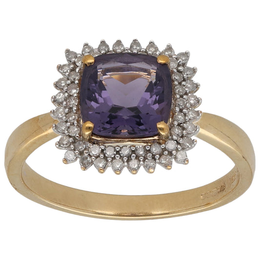 9ct Gold Amethyst & 0.26ct Diamond Dress/Cocktail Ring Size S