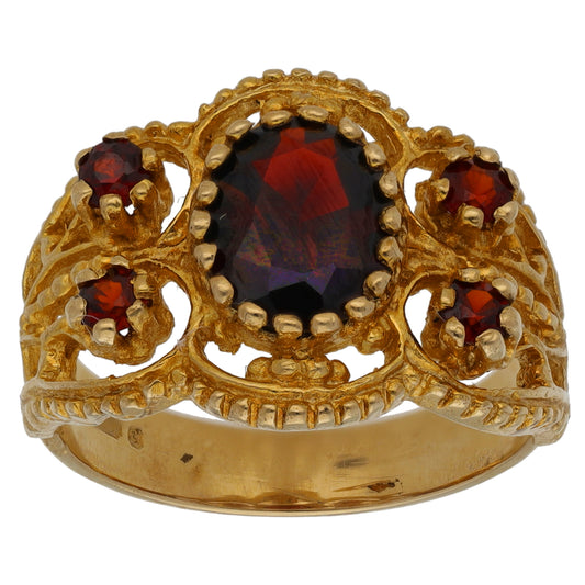9ct Gold Garnet Dress/Cocktail Ring Size O