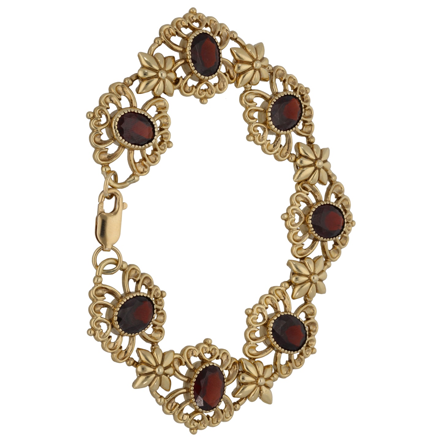 9ct Gold Garnet Fancy Stone Set Bracelet