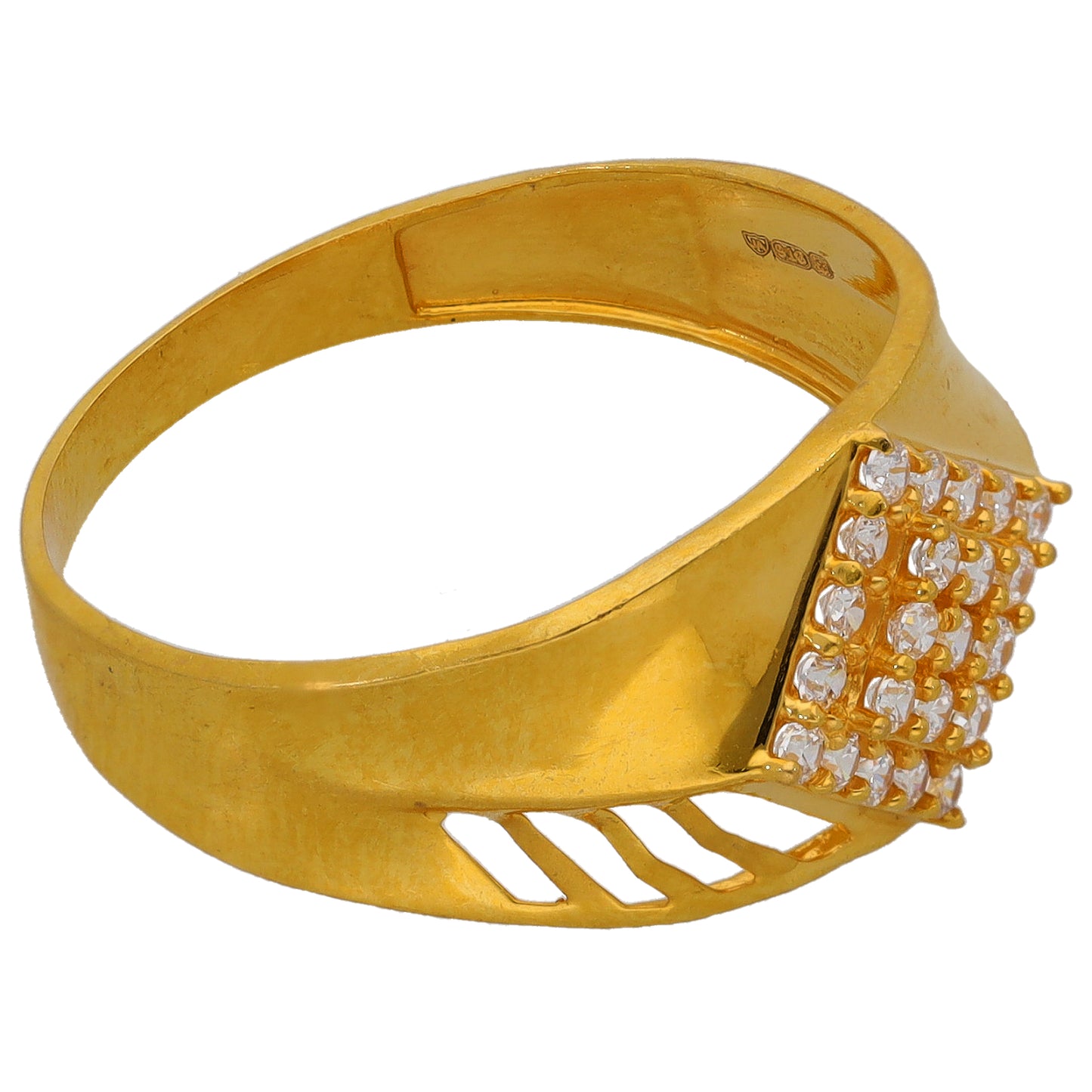 22ct Gold Cubic Zirconia Patterned Signet Ring Size U