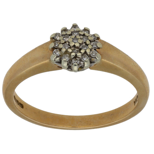 9ct Gold 0.10ct Diamond Cluster Ring Size O