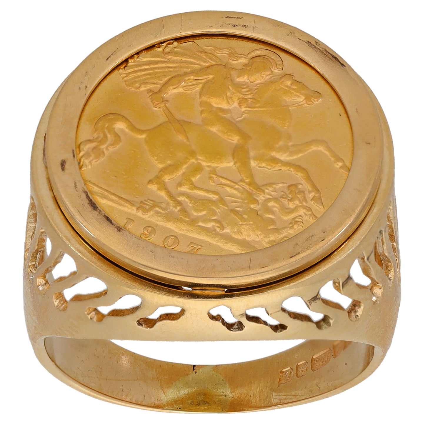 9ct Gold Half Sovereign Coin Ring Size T