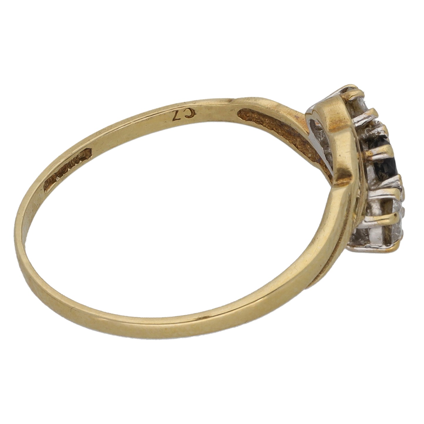 9ct Gold Sapphire & Cubic Zirconia Trilogy Ring Size P