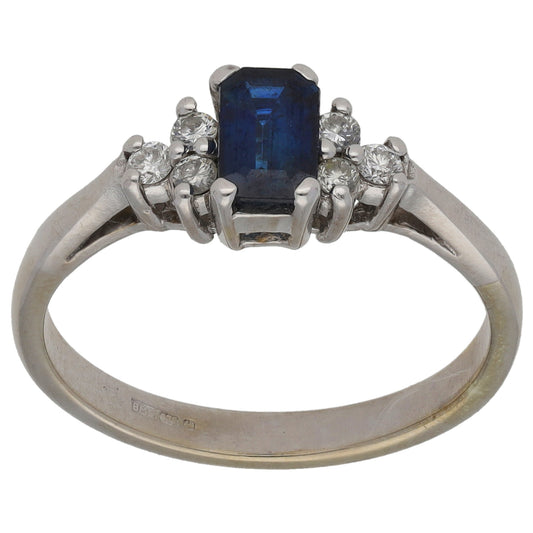 9ct White Gold Sapphire & 0.18ct Diamond Dress/Cocktail Ring Size N