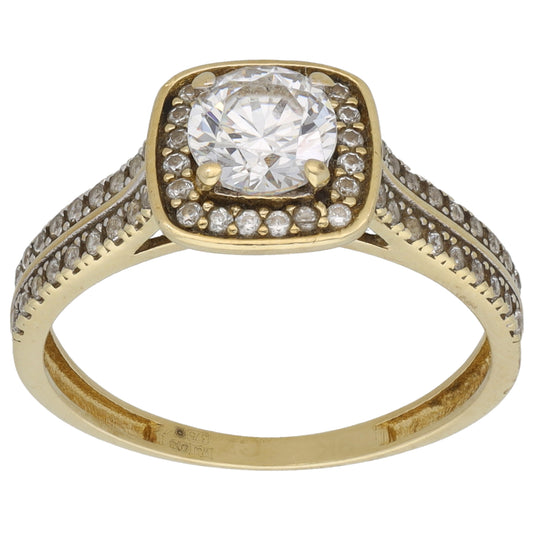 9ct Gold Cubic Zirconia Halo Ring Size P