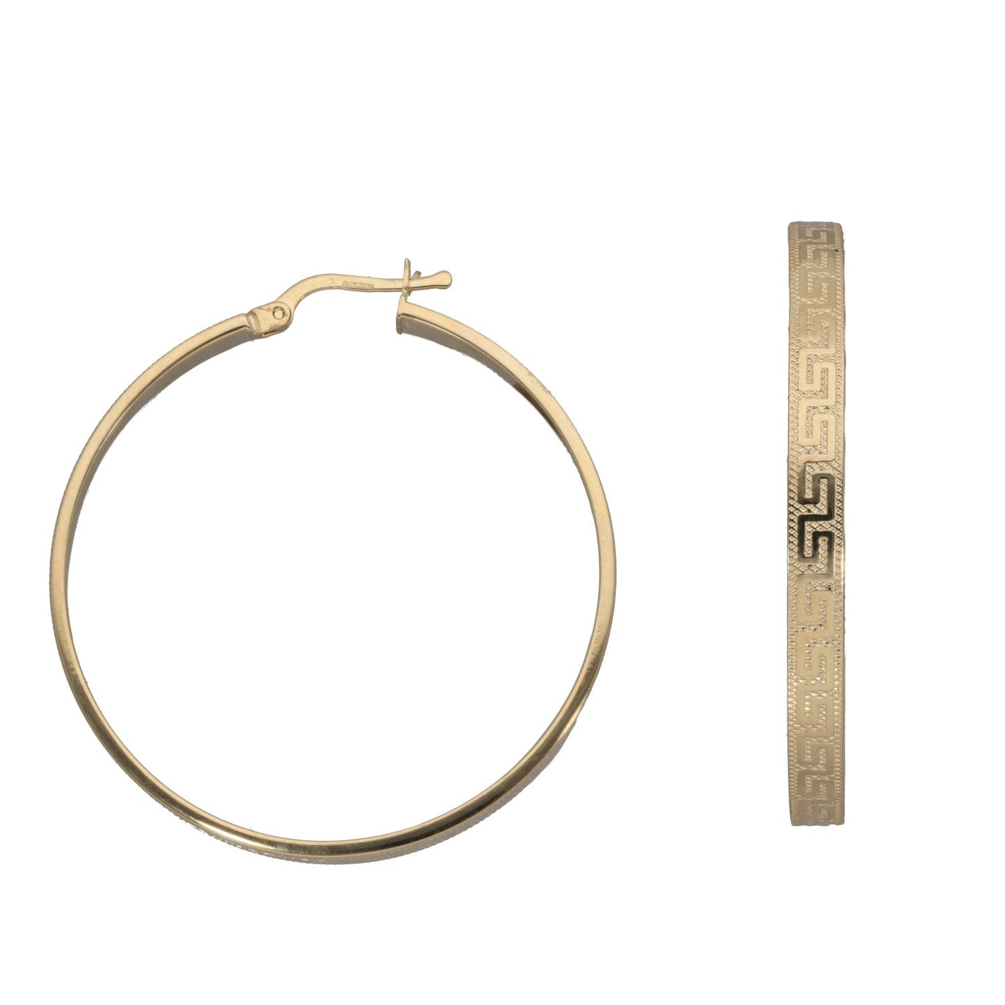 New 14ct Gold Greek Key Hoop Earrings